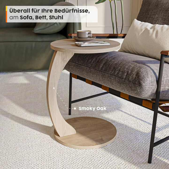 sugodesign Couchtisch mit Rollen, Kleiner Beistelltisch C Form, Beistelltisch Couch, stylischer Sofa