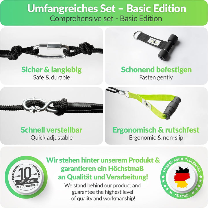 PREMIUM Schlingentrainer, Made in Germany, geprüft & zertifiziert, Slingtrainer Krafttraining Set fü