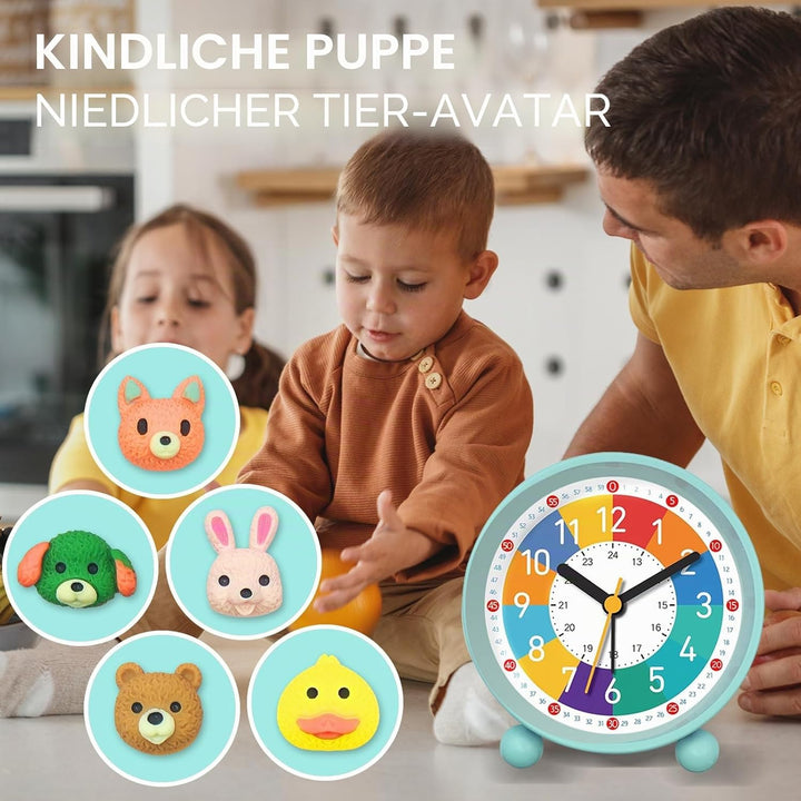 Wecker Kinder, Kinderwecker für Schulanfänge, Kein Tickendes Geräusch, Mit Nachtlicht und Schlummerf