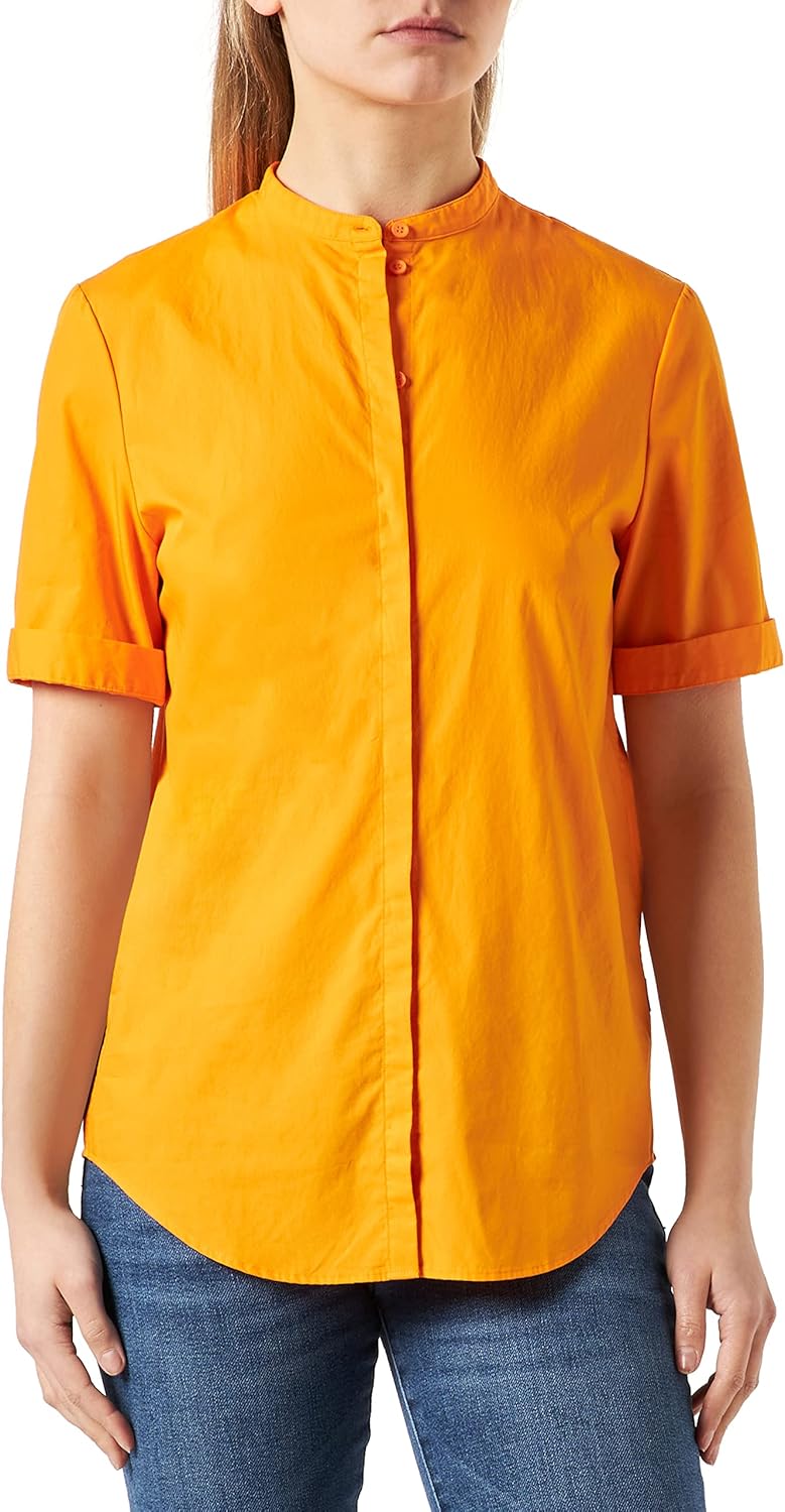 BOSS Damen C Befelina Kragenlose Relaxed-Fit Bluse mit Print der Saison, Medium Orange815