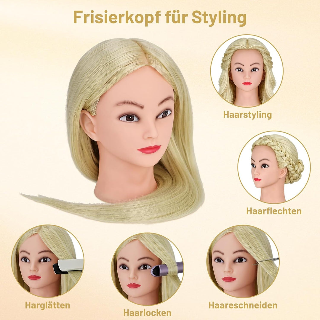 TwoWin Friseurkopf mit Haaren, 20 Zoll (51 cm) 80% Echthaar Mannequin Kopf, Trainingskopf für Stylin