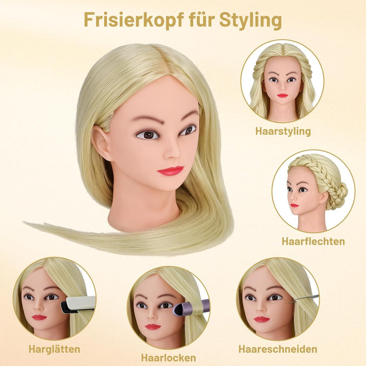 TwoWin Friseurkopf mit Haaren, 20 Zoll (51 cm) 80% Echthaar Mannequin Kopf, Trainingskopf für Stylin