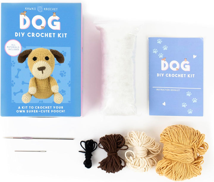 Gift Republic Kawaii Dog Crochet Kit DIY Craft Set for Creating Your Own Cute Puppy Gift for Teens &