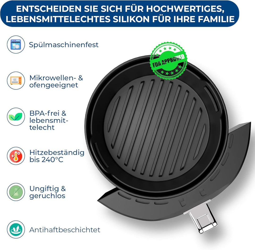 Premium 2 Stück Silikonform Heissluftfritteuse Rund für Ninja 5,2L AF160EU, 3.8L AF100EU & andere 5,
