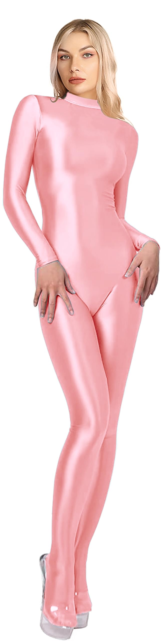 SOFSOT 200D blickdichter Einteiler Badeanzug High Stretch Glänzender Body Reissverschluss Rücken M R