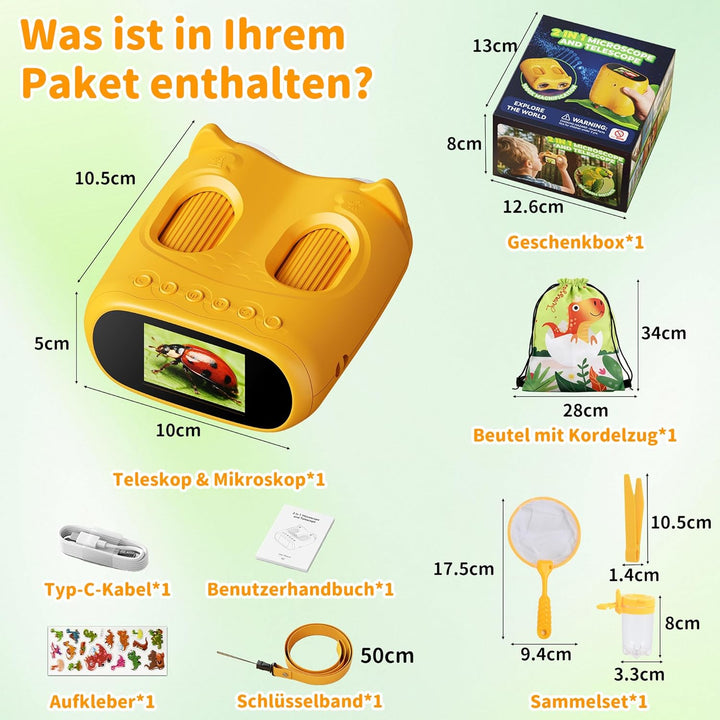 2-in-1 Mikroskop und Teleskop für Kinder, Tragbares Mini-Taschen-Mikroskop, USB Wiederaufladbares Ha