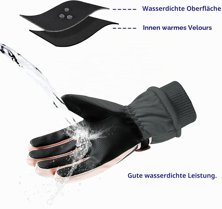 Andiker Winter Damen Skihandschuhe, Winterhandschuhe Warm, wasserdichte Touchscreen Anti Rutsch Snow
