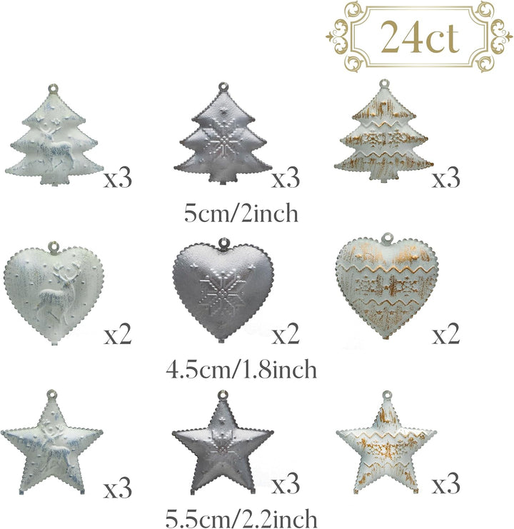 Valery Madelyn Metallanhänger mit Weihnachtsglocken 24er Set 5cm Weihnachtsanhänger Herz Stern Baum