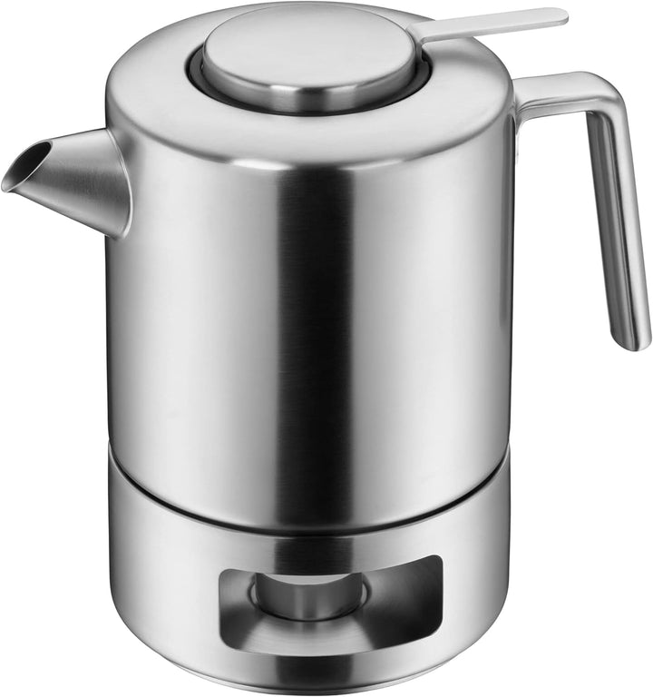WMF Kult Teekanne mit Stövchen Set 2-teilig, Cromargan Edelstahl mattiert, Kanne 1,2 L mit Siebeinsa