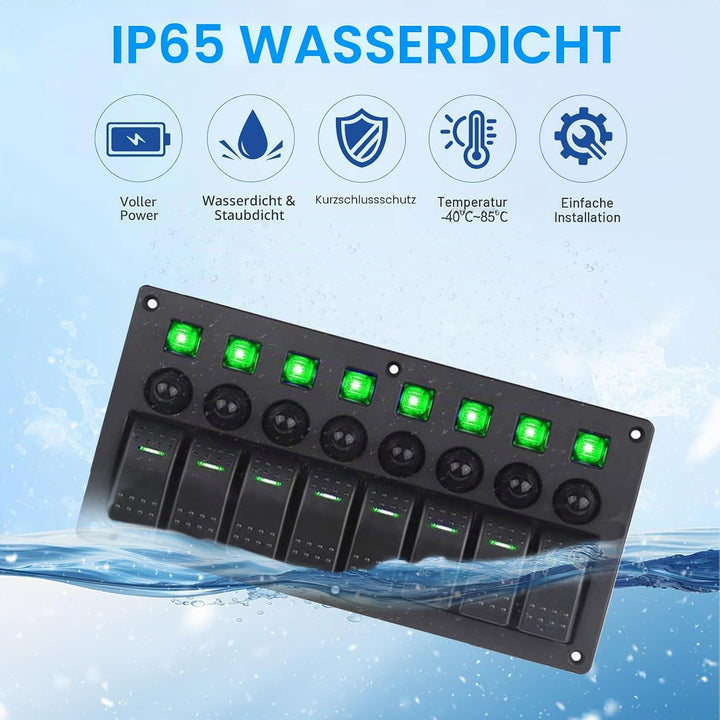 Geloo 8 Gang Marine Schalter Panel Wasserdichte Toggle Rocker Switch Panel 12V /24V Leistungsschalte