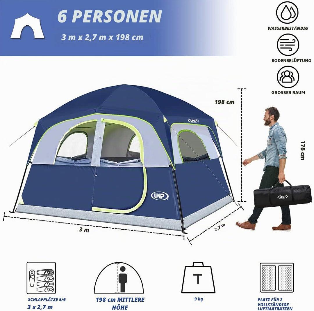 UNP Zelte für 6 Personen, wasserdicht, Winddicht, einfache Installation, Doppellagiges Familien-Camp