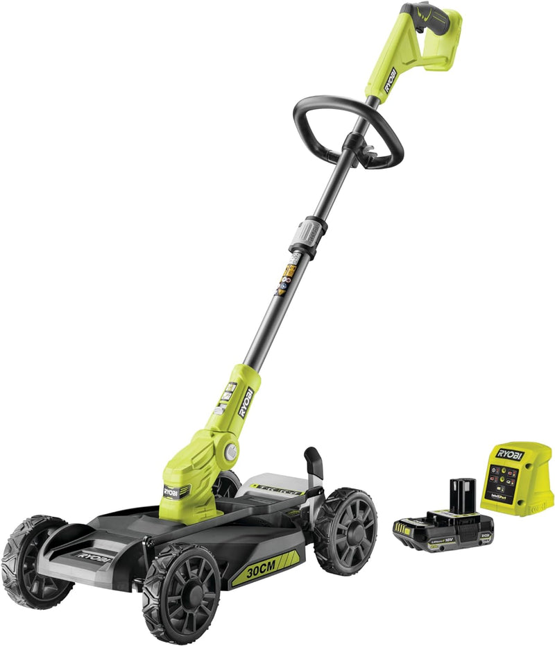 Ryobi - Rasenmäher 3-in-1 18 V – Rasenmäher/Rasentrimmer – Ø 30 cm – Mulchen – 1 Akku 2,0 Ah und 1 L