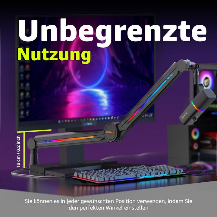 IXTECH RGB Mic Boom Arm High Profile, Overhead Boom Arm Mikrofonständer Schreibtischhalterung, verst