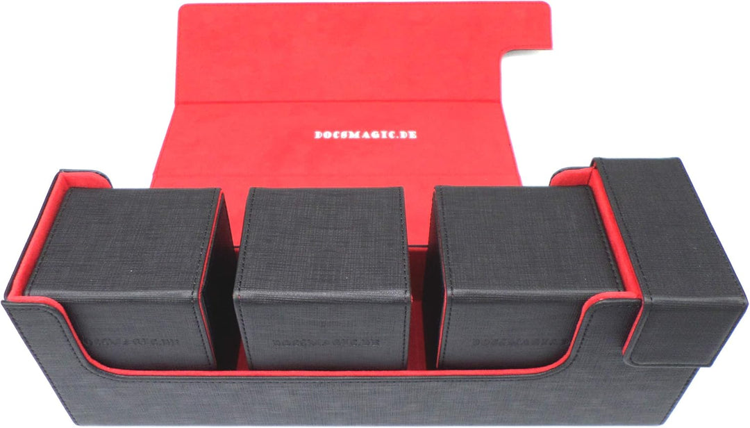 docsmagic.de Premium Magnetic Tray Long Box Black/Red Medium + 3 Flip Boxes - Schwarz/Rot Medium + 3