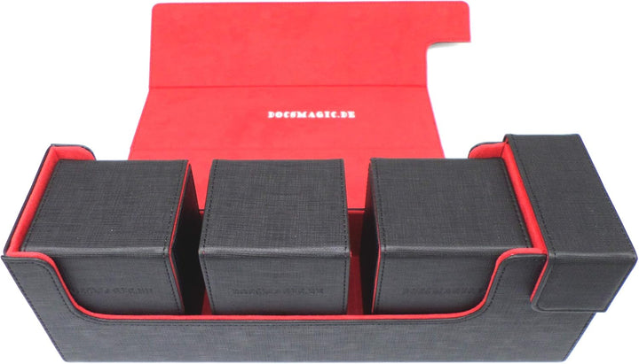 docsmagic.de Premium Magnetic Tray Long Box Black/Red Medium + 3 Flip Boxes - Schwarz/Rot Medium + 3