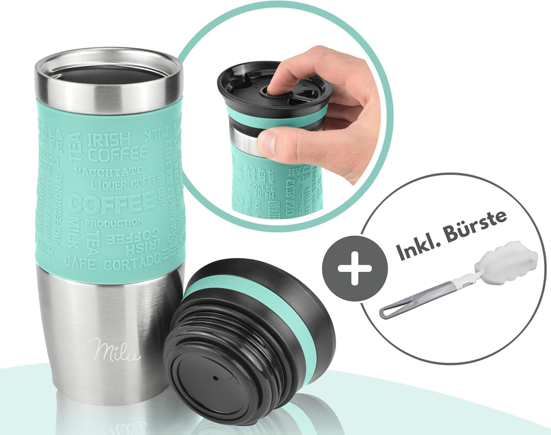 Milu Thermobecher 370ml 450ml Isolierbecher Kaffeebecher to go - 100% Auslaufsicher - Trinkbecher au