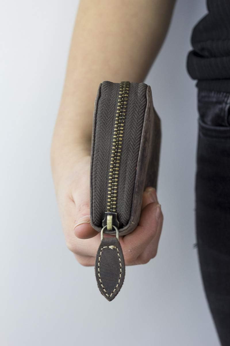 LEAS Damenlangbörse umlaufenden Reissverschluss Lilianen-Muster Echt-Leder, braun Vintage-Collection