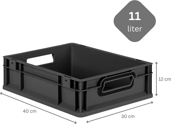 PROREGAL Eurobox NextGen Color | HxBxT 12x30x40cm | 11 Liter | Griffe schwarz offen | Glatter Boden