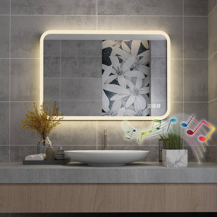 MIQU Badspiegel LED 80 x 60 cm Badezimmerspiegel mit Beleuchtung Gross Spiegel mit Licht Touch dimmb