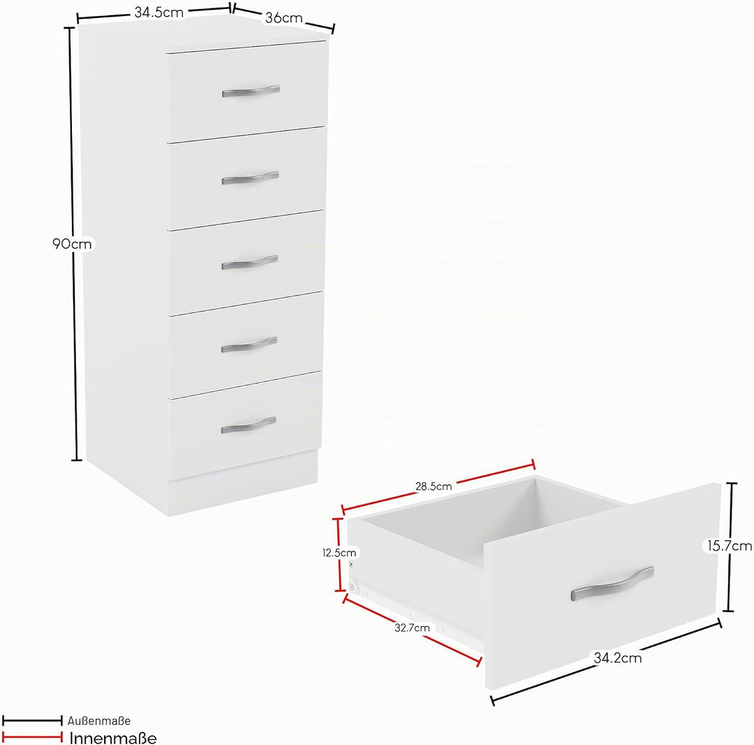 Vida Designs Brust Schmale Kommode, weiss, 36D x 34.5W x 90H centimetres, Weiss