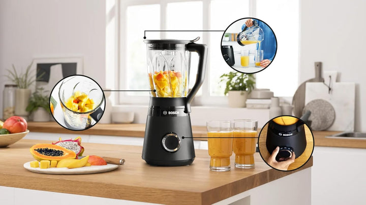 Bosch VitaPower Serie 4 Standmixer, 1200 W, Schwarz, ThermoSafe-Glas, 1,5 l, zwei Geschwindigkeiten