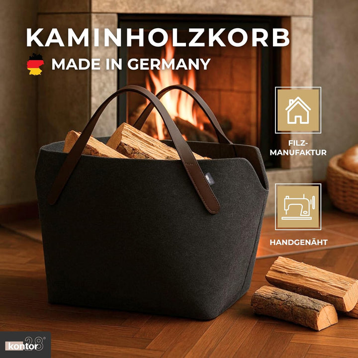 kontor28® - Kaminholzkorb aus Premium Filz 100% MADE IN GERMANY | Brennholzkorb Füllvolumen 65 L mit