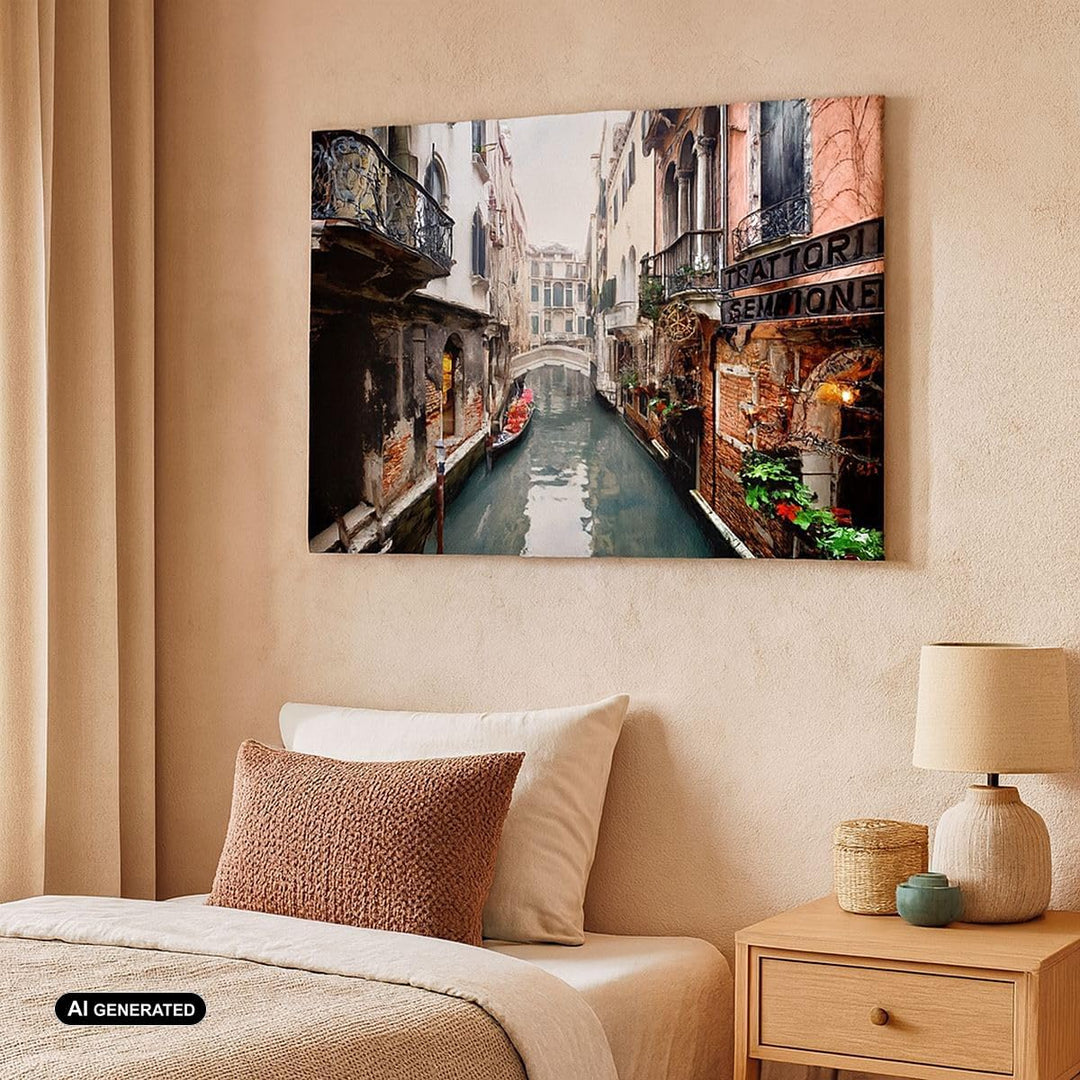Bilder auf Leinwand 100x70cm Leinwandbild Boot Brücke Tourismus Venedig Gross Wanddeko Bild Schlafzi