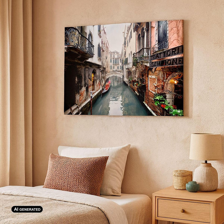 Bilder auf Leinwand 100x70cm Leinwandbild Boot Brücke Tourismus Venedig Gross Wanddeko Bild Schlafzi