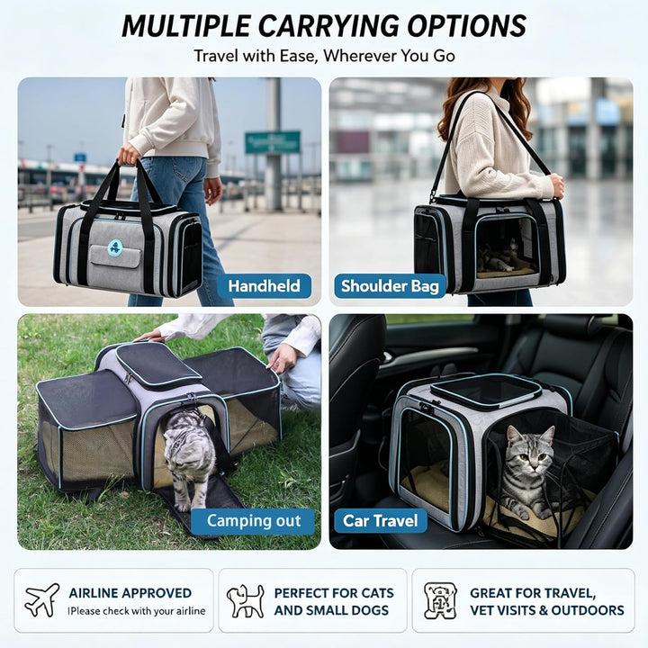 Transporttasche Erweiterbar, Faltbar Transportbox für Hunde Katzen, Katzentasche 47x28x28cm Hundetas