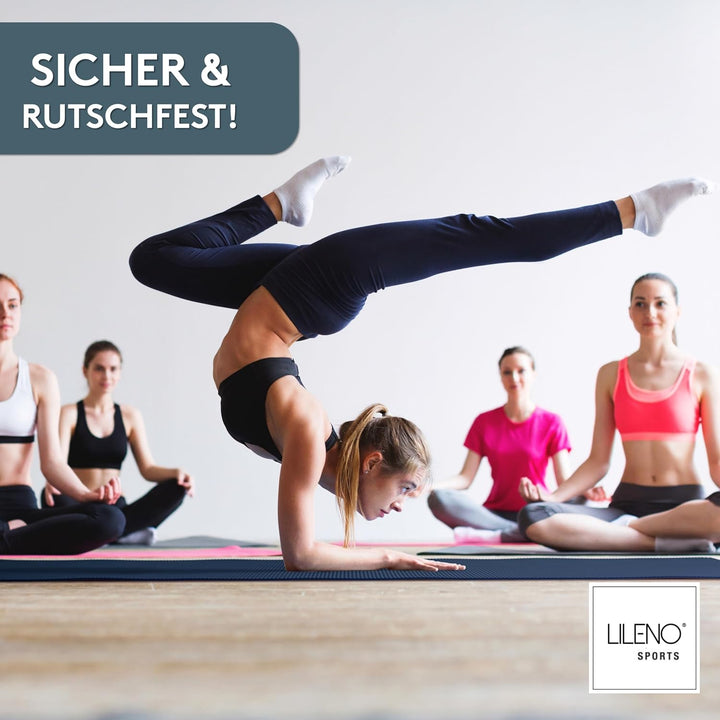 LILENO SPORTS Yoga Matte (180x60cm) inkl. Tragegurt - Sport und Yogamatte extra rutschfest in 4 mm D
