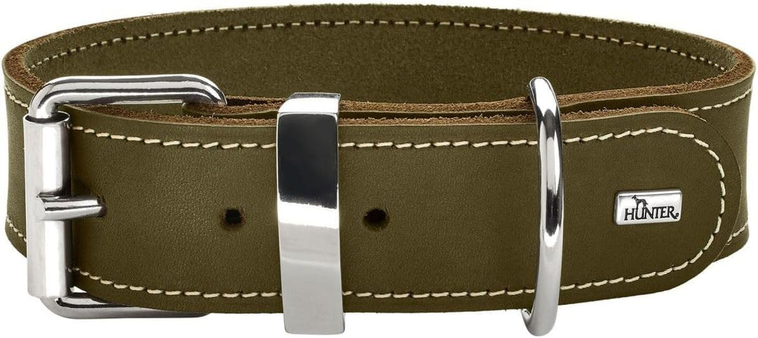 HUNTER AALBORG SPECIAL Hundehalsband, Leder, strapazierfähig, komfortabel, 65 (L), oliv oliv 65 (L),