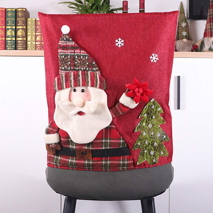 LAMF Weihnachtsstuhlhussen-Set, 6 Stück, 3D-Stuhlhussen mit Weihnachtsmann, Schneemann, Elch, Weihna