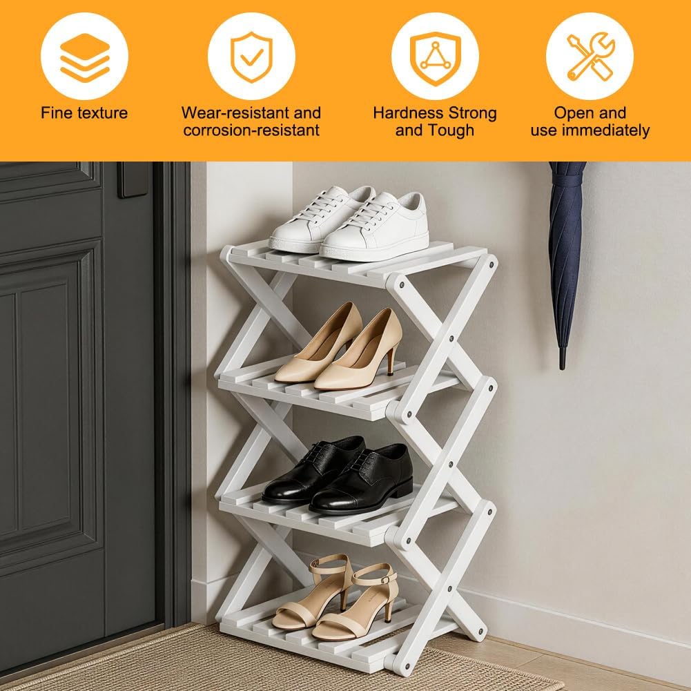 CEWROM Kleines Schuhregal, Vertikaler Schuhhalter aus Bambus, Schuh-Organizer, Multifunktionales sch