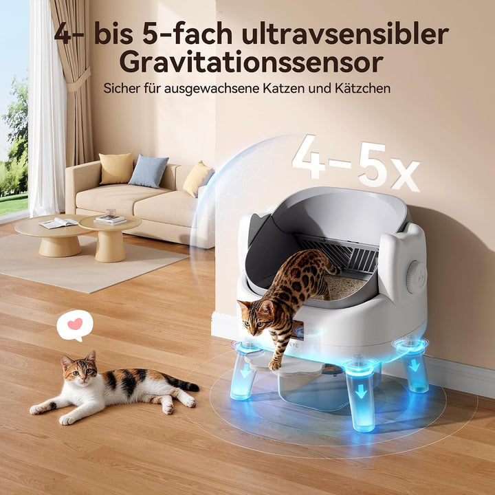 Thereye Selbstreinigende Katzentoilette mit Einstiegstufe,Katzenklo Selbstreinigend Offenes mit App-