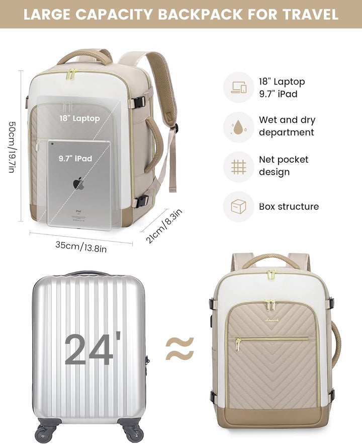 LOVEVOOK Reiserucksack Damen Gross 40L Handgepäck Tasche für Flugzeug 18 zoll Laptop Reisetasche Was
