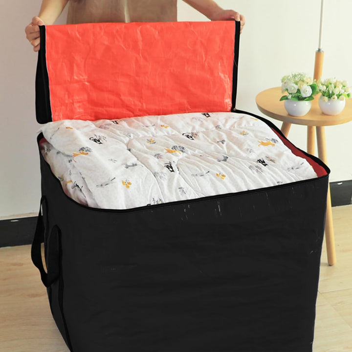 125L Grosser Umzugssack Schwarz 50×50×50 cm Aufbewahrungsbeutel mit Deckel und Griffen Zipper Aufbew