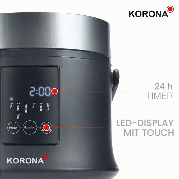 Korona 58011 Digitaler Reiskocher und Dampfgarer mit Warmhaltefunktion | Kochtopf herausnehmbar | LE