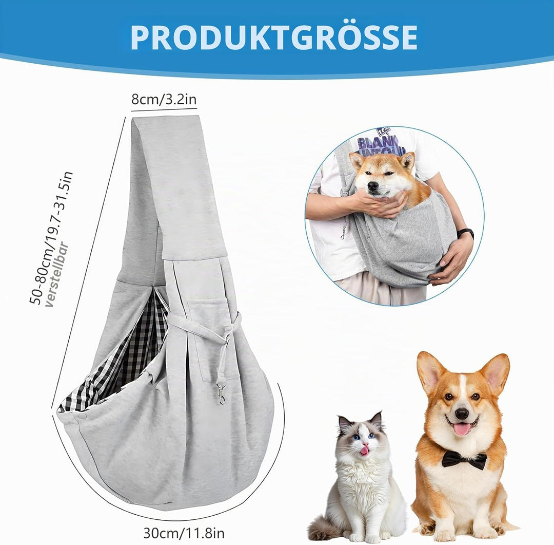Hundetragetasche, Hundetragetuch bis 10kg, Umhängetasche für Haustiere mit verstellbarem, Wendbarer