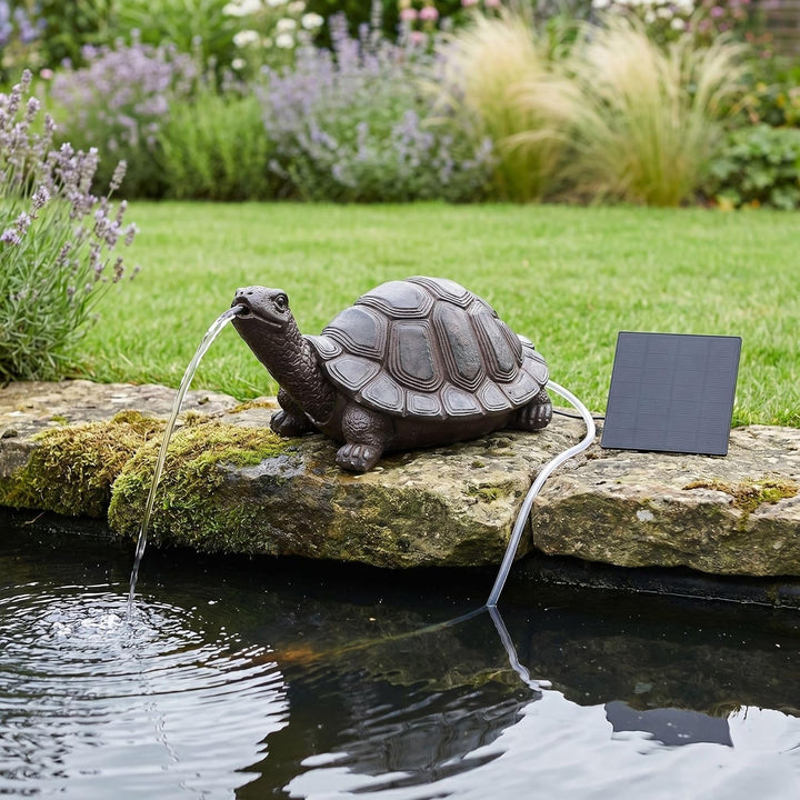 Wasserspeier Solar mit Pumpe – Teichfigur Schildkröte mit Solarpumpe &amp; Wasserspiel – Gartendeko aus