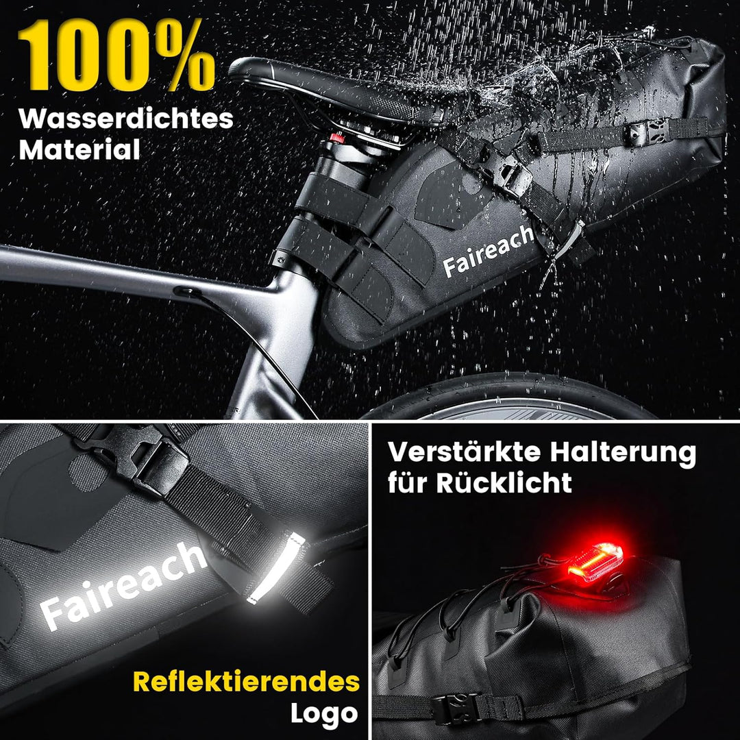 Bikepacking Satteltasche, 10 Liter Aufbewahrungstasche, 100% Wasserdicht Fahrrad Satteltasche aus TP