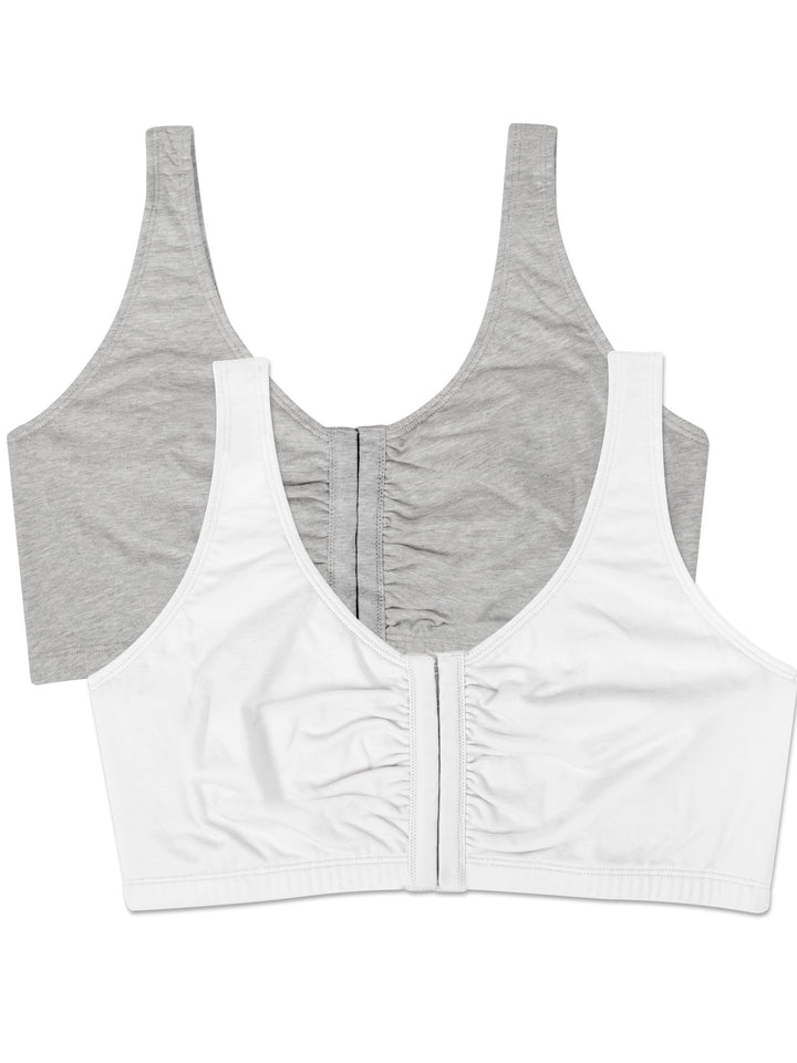 Fruit of the Loom Women's Plus Size Front Close Builtup Sports Bra, Heather Grey/White