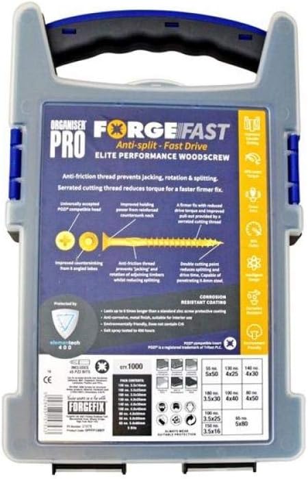 Forgefix FORFFP1000Y Forgefast Pozi kompatibel Elite Performance Holz Schraube Organiser – Silber, s
