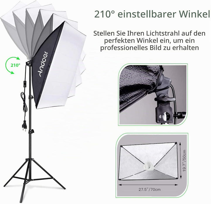 Andoer Fotostudio Set, 1.8M x 2.7M Hintergrund Stützsystem (Grün Schwarz Weiss) mit Softbox, Dauerli