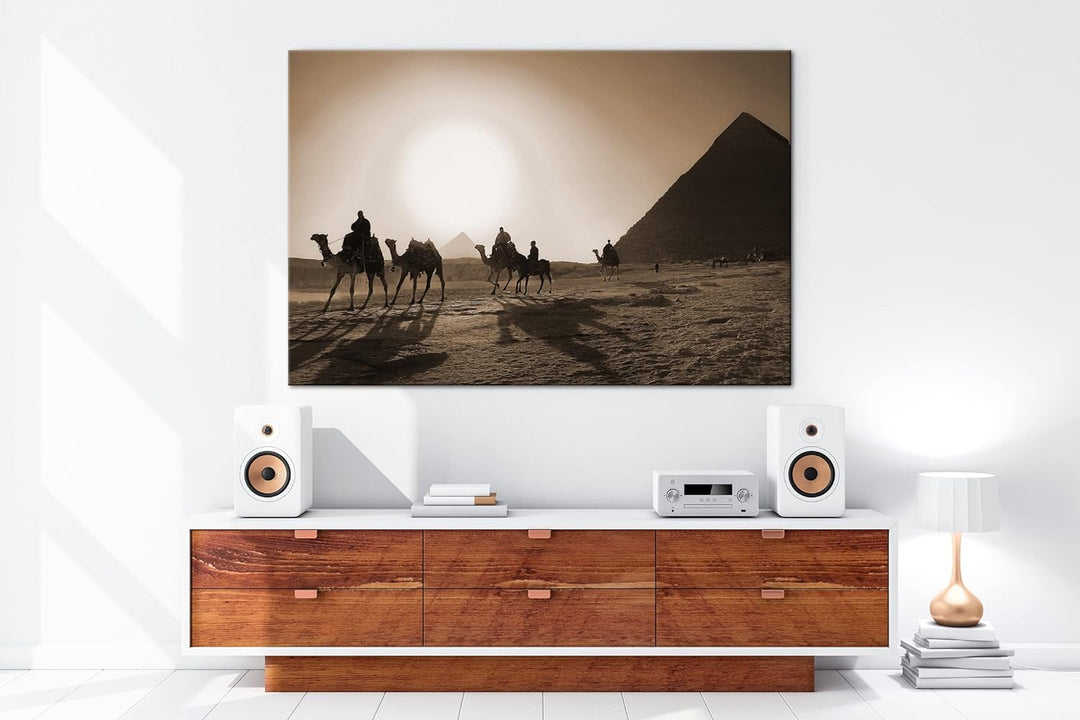 Auf den Spuren der Pyramiden von Kairo Effekt: Sepia, Format: 80x60 als Leinwandbild, Motiv fertig g