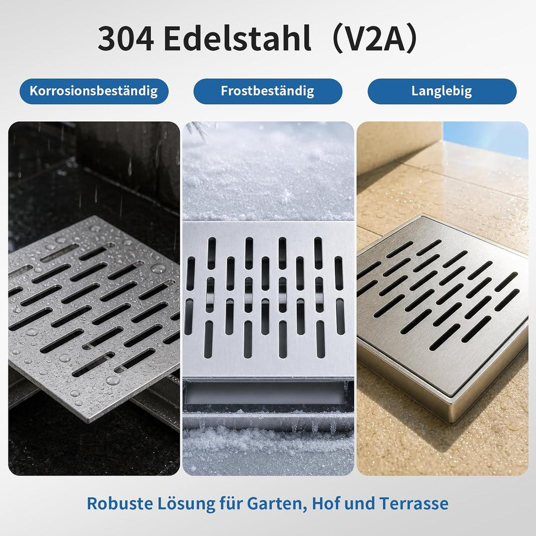 304 Edelstahl Abflussgitter 15 × 15 × 2 cm mit Rahmen 15X15X2cm, 15X15X2cm