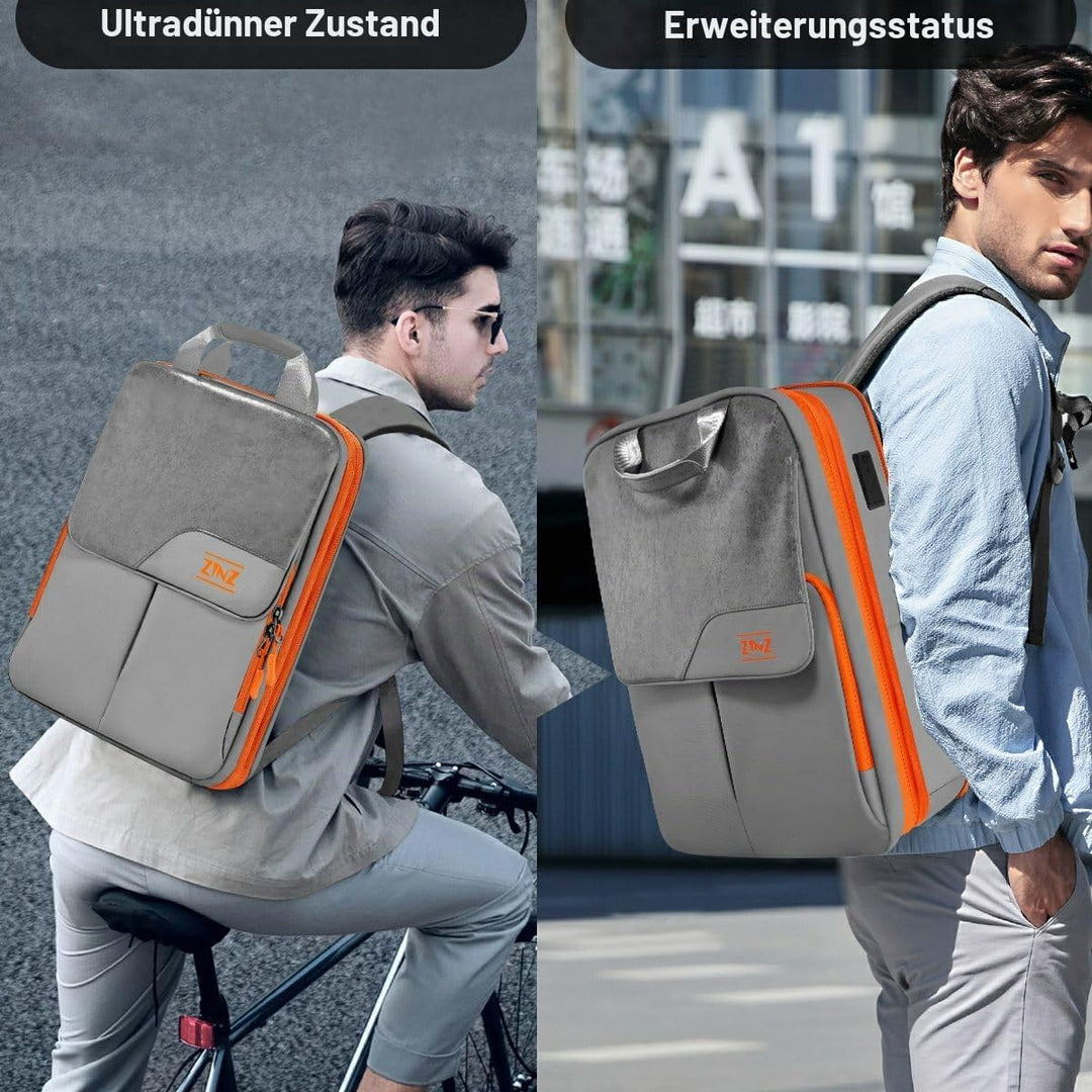 ZINZ Schlanker und Erweiterbarer Laptop-Rucksack 15,6 16 17 Zoll Reise-Business-Rucksack Regenfester