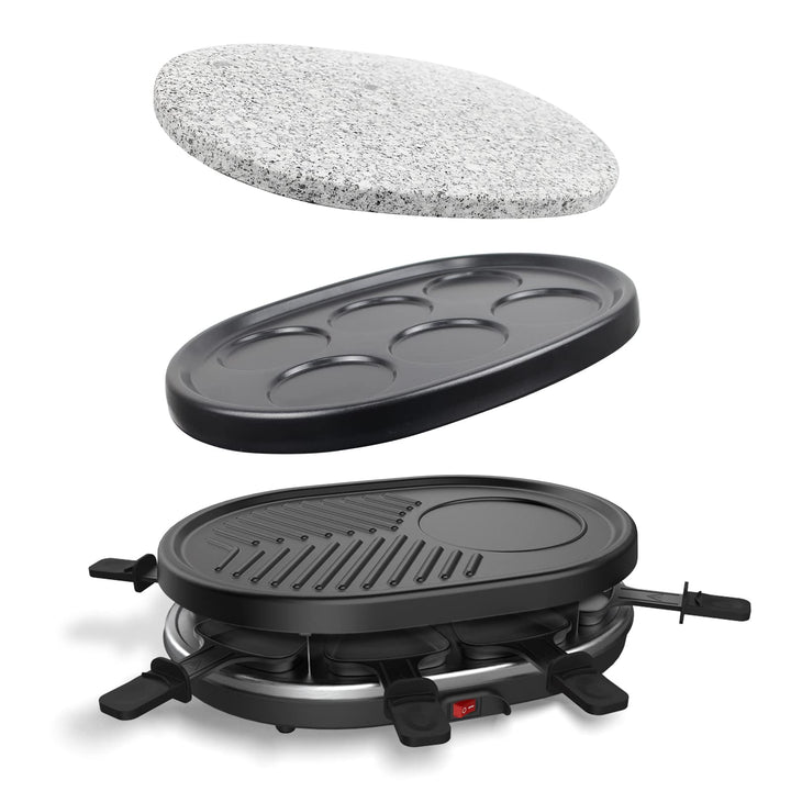 Leogreen - Raclette-Grill, Raclette 4 in 1 für 8 Personen, Elektrischer Grill, Steingrillplatte, Pfa