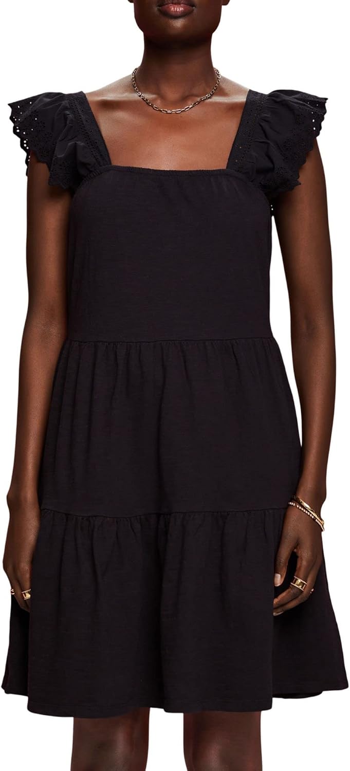 edc by Esprit Jerseykleid mit Ärmeln aus bestickter Spitze XXS 001/Black, XXS 001/Black