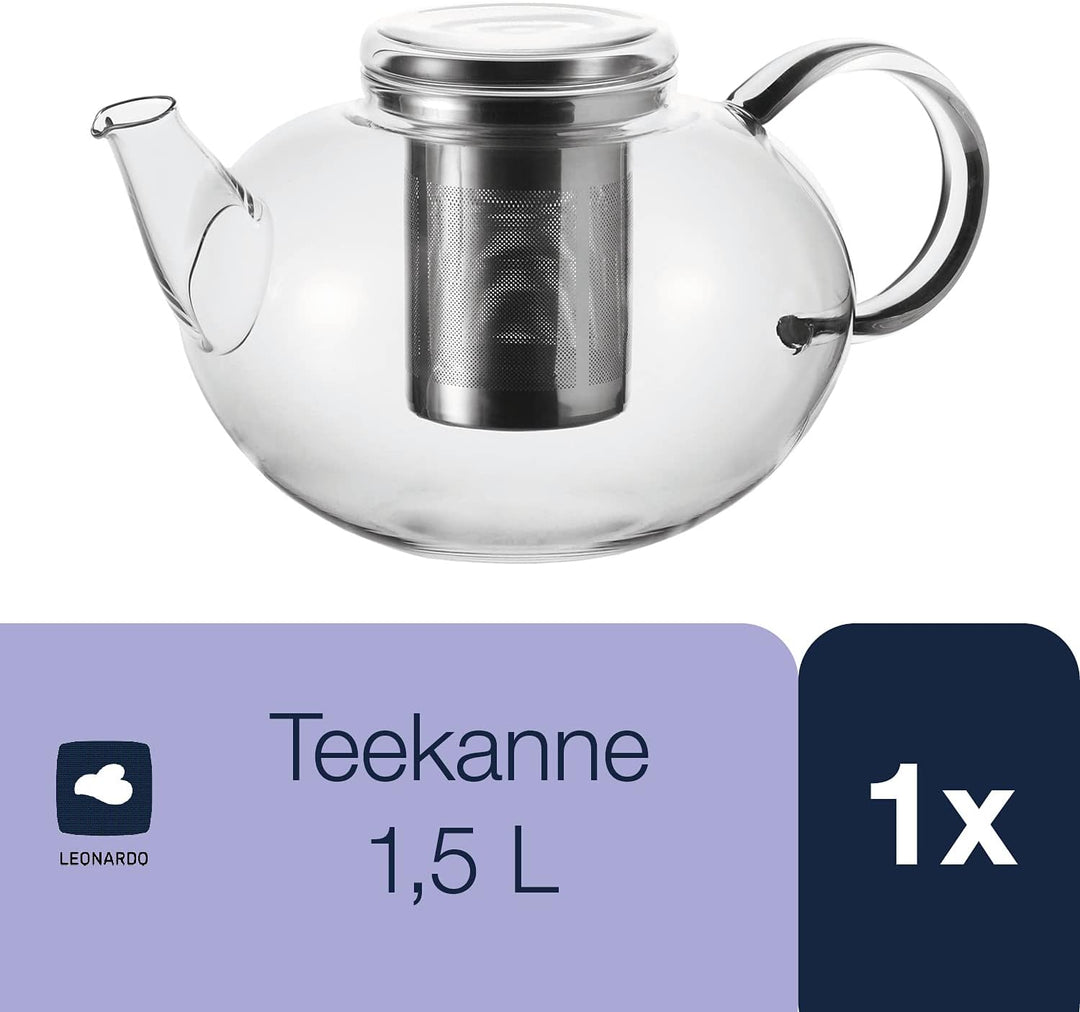 Leonardo Moon Teekanne, Teekrug aus Glas mit Deckel und Teesieb aus Edelstahl, handgefertigt, spülma