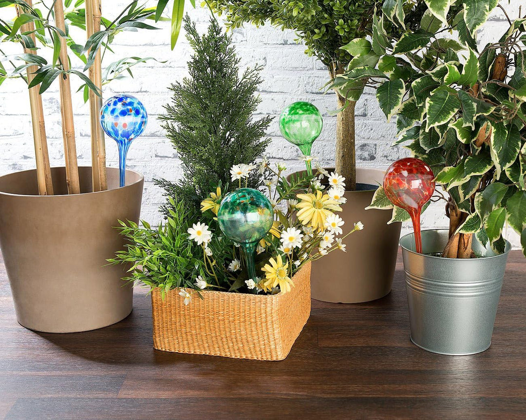 Royal Gardineer Giessstab: 2er -Set Giessfrei-Bewässerungs-Kugeln aus Glas, je 4 STK., Ø 8,5 cm (Was
